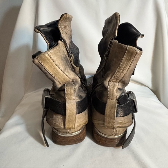 AS 98 Sz 38 Metal Toe Distressed Leather Moto Style Zip Up Buckles Boots - Picture 11 of 16